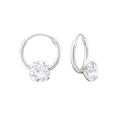 Silver Round Ear Hoops with Cubic Zirconia