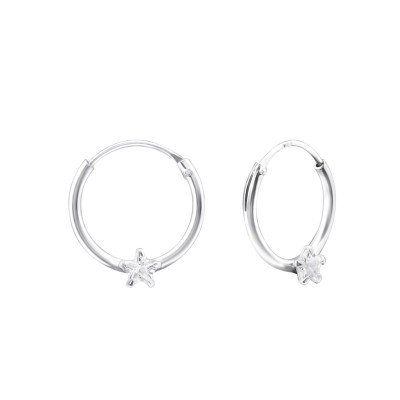 Silver Star Ear Hoops with Cubic Zirconia