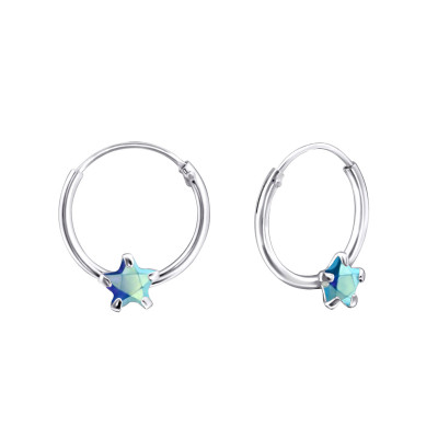 Silver Star Ear Hoops with Cubic Zirconia