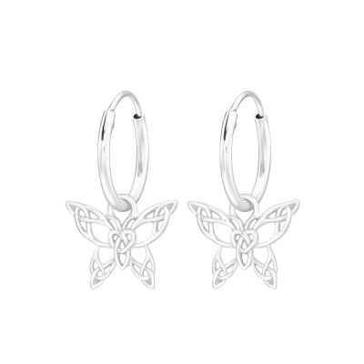 Silver Ear Hoops with Hanging Butterfly