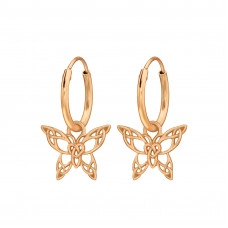 Silver Ear Hoops with Hanging Butterfly