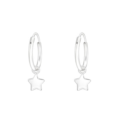 Silver Ear Hoops with Hanging Star