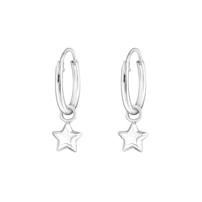 Silver Ear Hoops with Hanging Star