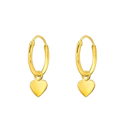 Silver Ear Hoops with Hanging Heart