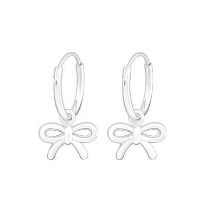 Silver Ear Hoops with Hanging Bow