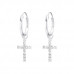 Silver Ear Hoops with Hanging Cross with Crystal