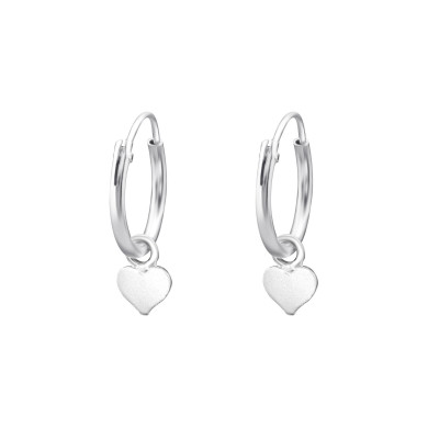 Silver Ear Hoops with Hanging Heart