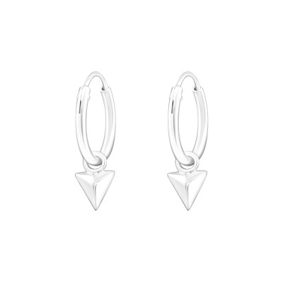 Silver Ear Hoops with Hanging Triangle