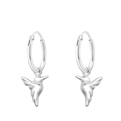 Silver Ear Hoops with Hanging Bird