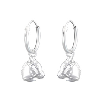 Silver Ear Hoops with Hanging Horse