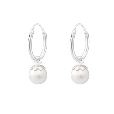 Hanging Synthetic Pearl Sterling Silver Ear Hoops with Pearl