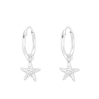Silver Ear Hoops with Hanging Starfish