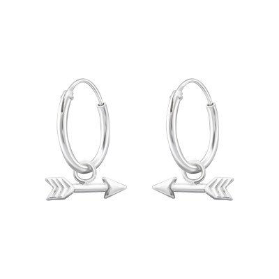 Silver Ear Hoops with Hanging Arrow