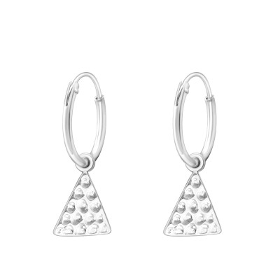 Silver Ear Hoops with Hanging Triangle