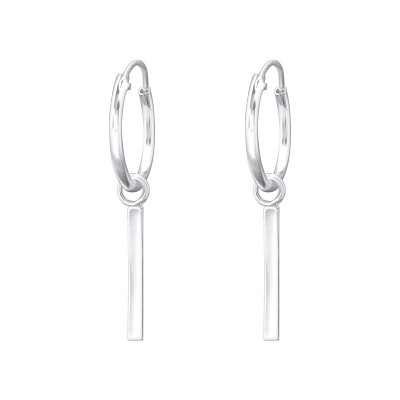 Silver Ear Hoops with Hanging Bar