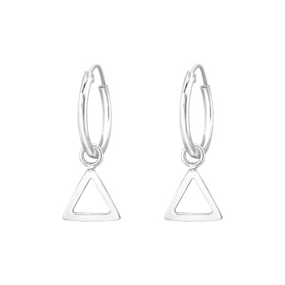 Silver Ear Hoops with Hanging Triangle