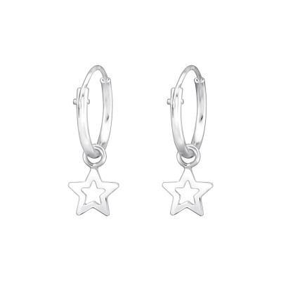 Silver Ear Hoops with Hanging Star