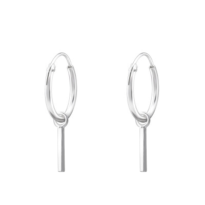 Silver Ear Hoops with Hanging Bar
