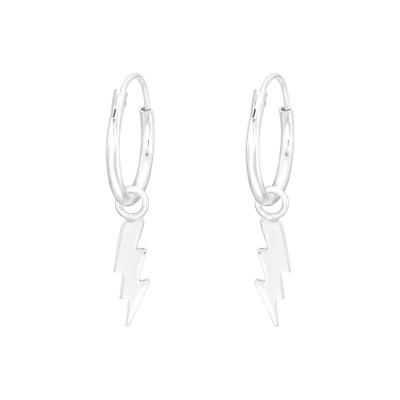 Silver Ear Hoops with Hanging Lightning Bolt