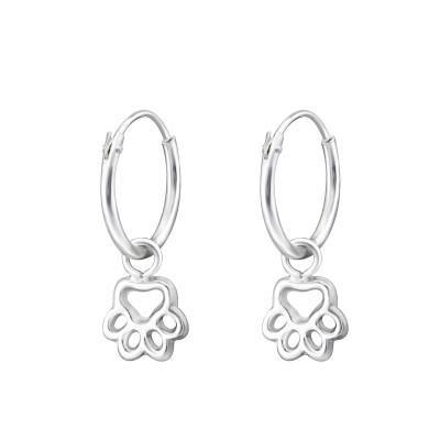 Silver Ear Hoop with Hanging Paw Print