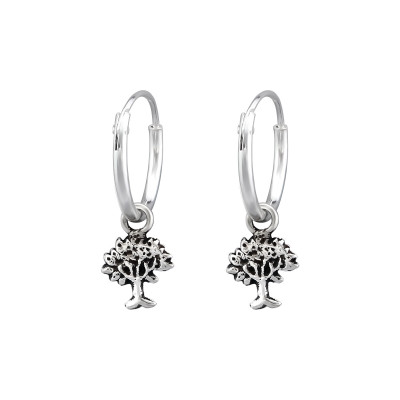 Silver Ear Hoops with Hanging Tree