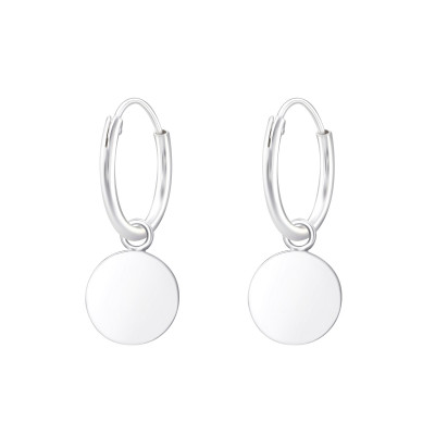 Silver Ear Hoops with Hanging Round