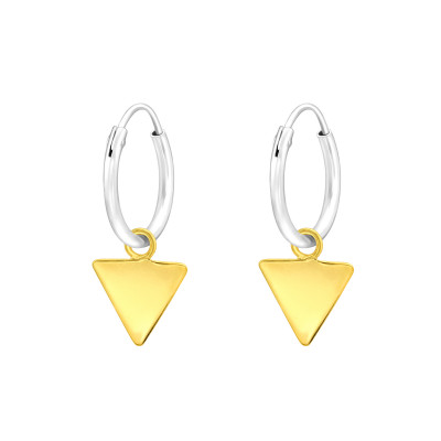 Silver Ear Hoops with Hanging Triangle