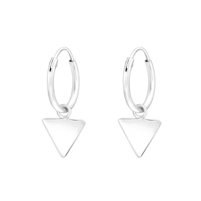 Silver Ear Hoops with Hanging Triangle