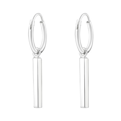 Silver Ear Hoops with Hanging Bar