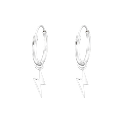 Silver Ear Hoops with Hanging Lightning Bolt