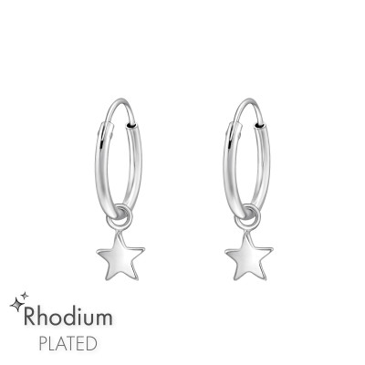 Hanging Star Sterling Silver Ear Hoops