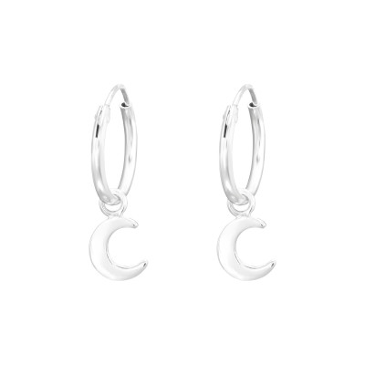 Silver Ear Hoops with Hanging Moon