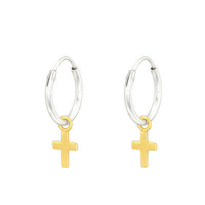 Silver Cross Ear Hoops