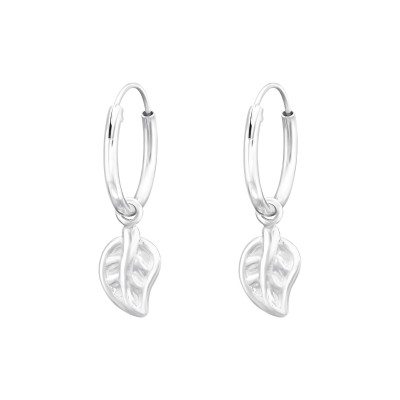 Silver Ear Hoops with Hanging Leaf