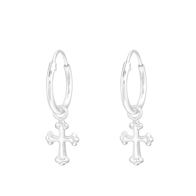 Silver Ear Hoops with Hanging Cross