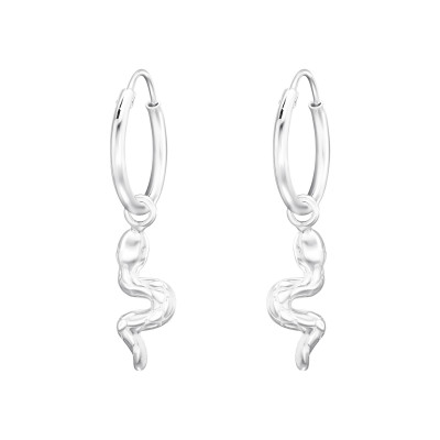 Silver Ear Hoops with Hanging Snake