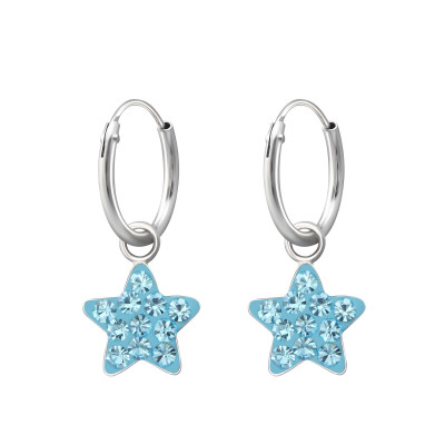 Hanging Star Sterling Silver Ear Hoops with Crystal