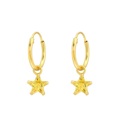 Silver Ear Hoops with Hanging Star and Cubic Zirconia