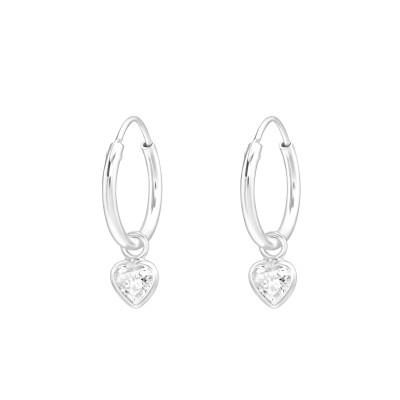 Silver Hanging Heart Ear Hoops with Cubic Zirconia