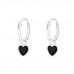 Silver Ear Hoops with Hanging Heart and Cubic Zirconia
