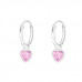 Silver Ear Hoops with Hanging Heart and Cubic Zirconia