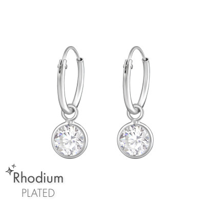 Hanging Round Sterling Silver Ear Hoops with Cubic Zirconia