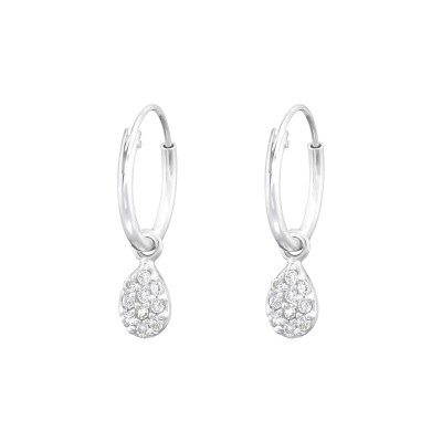 Silver Ear Hoops with Hanging Pear and Cubic Zirconia