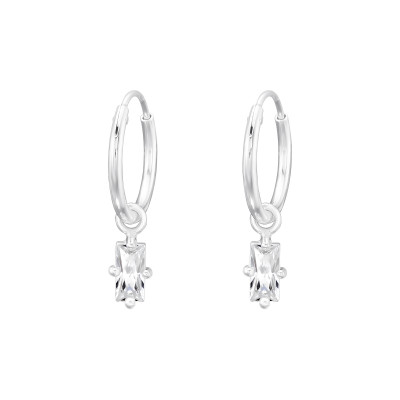 Silver Hanging Baguette Ear Hoops with Cubic Zirconia