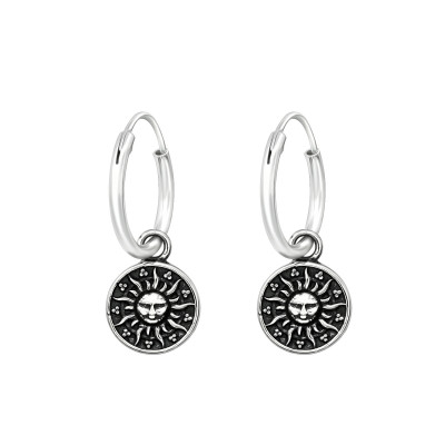 Silver Ear Hoops with Hanging Sun 