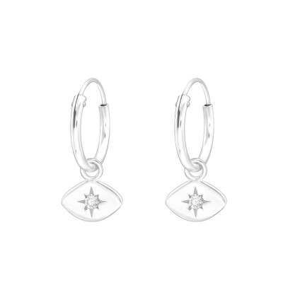 Silver Ear Hoops with Hanging Star and Cubic Zirconia