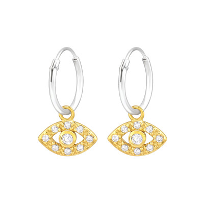 Eye Sterling Silver Ear Hoops with Cubic Zirconia