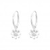 Silver Ear Hoops with Hanging Flower and Cubic Zirconia