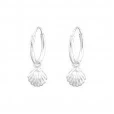 Silver Ear Hoops with Hanging Shell