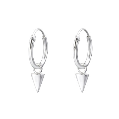 Silver Ear Hoops with Hanging Triangle